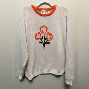 FRESH CUT FLOWERS Floral Knit Sweater - Cream and Orange